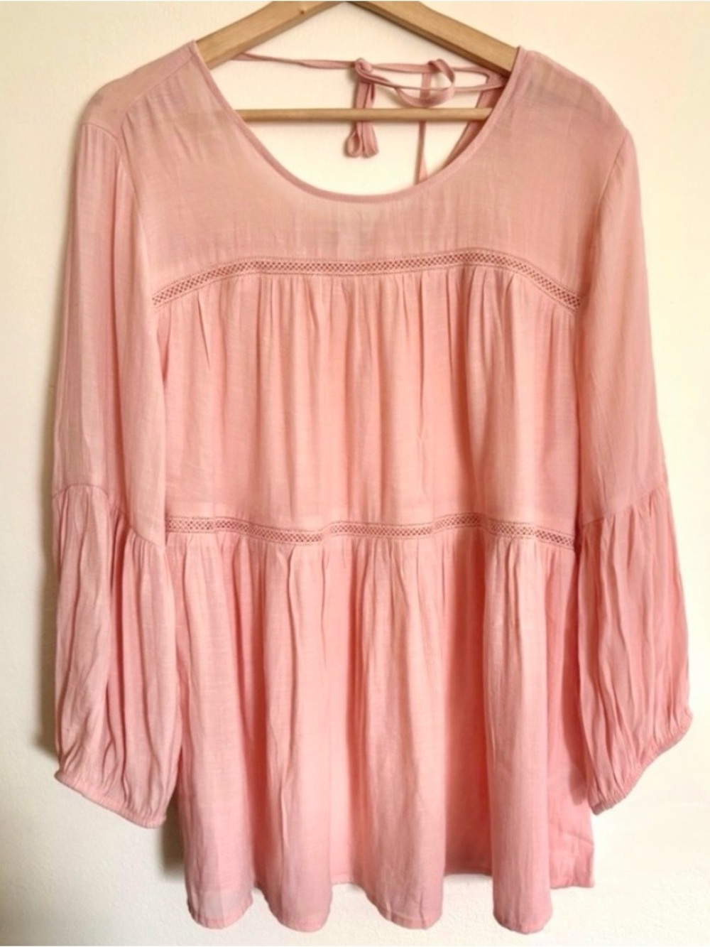 Cato Blush Pink Tiered Peasant Tunic with Crochet Insets